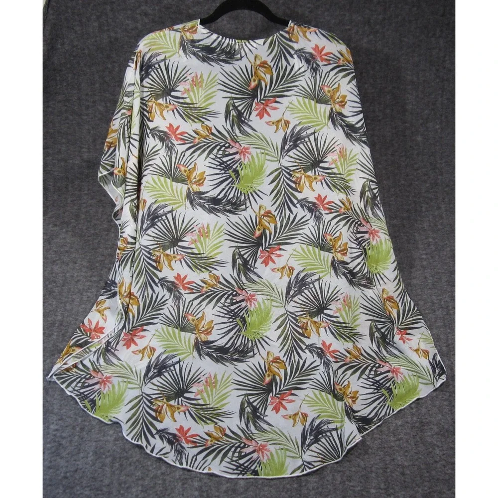 Emory Park Shawl Cover Up Womens M Green Tropical Kimono Hawaiian Boho Coastal‎
